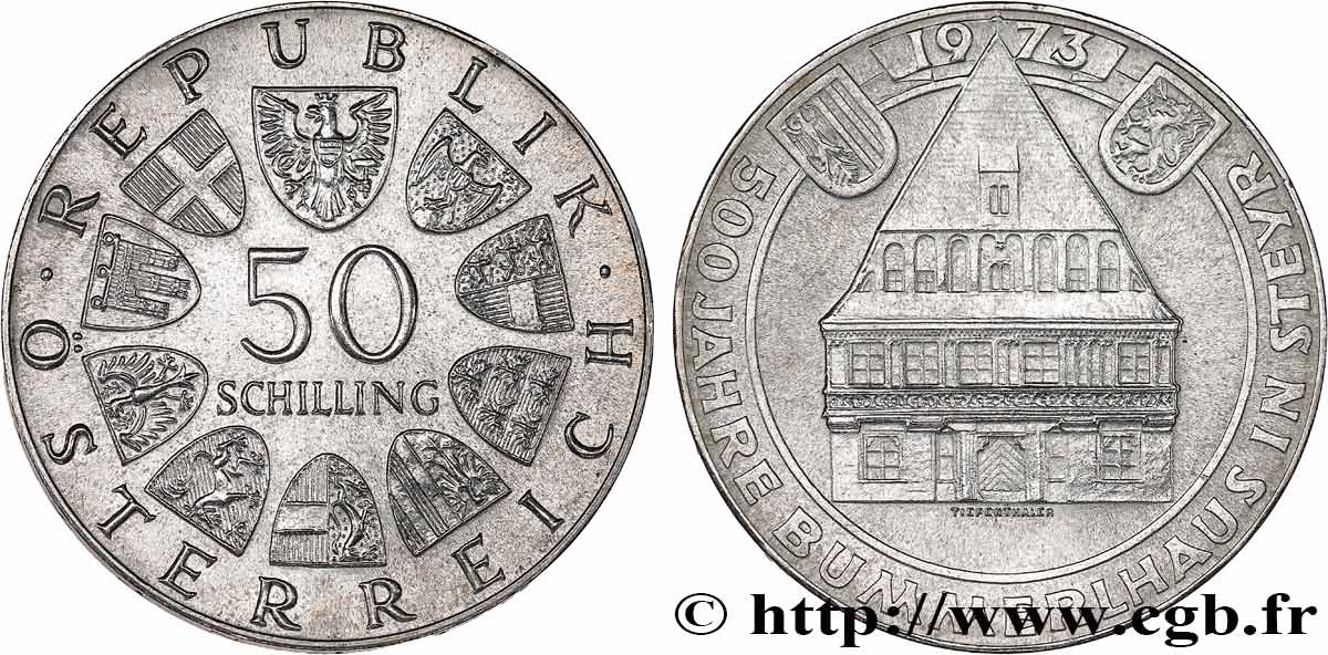 AUSTRIA 50 Schilling 500e anniversaire de la maison  Bummerl à Steyr 1973  AU 
