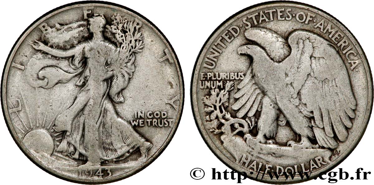 ÉTATS-UNIS D AMÉRIQUE 1/2 Dollar Walking Liberty 1943 Philadelphie TB+ 