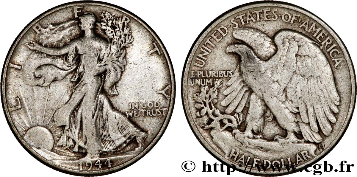 VEREINIGTE STAATEN VON AMERIKA 1/2 Dollar Walking Liberty 1944 Philadelphie fSS 