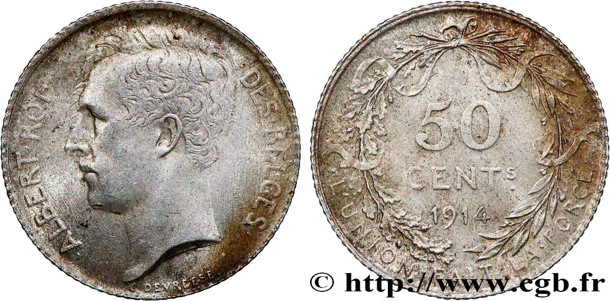 BELGIQUE 50 Centimes Albert Ier légende en français 1914  TTB 