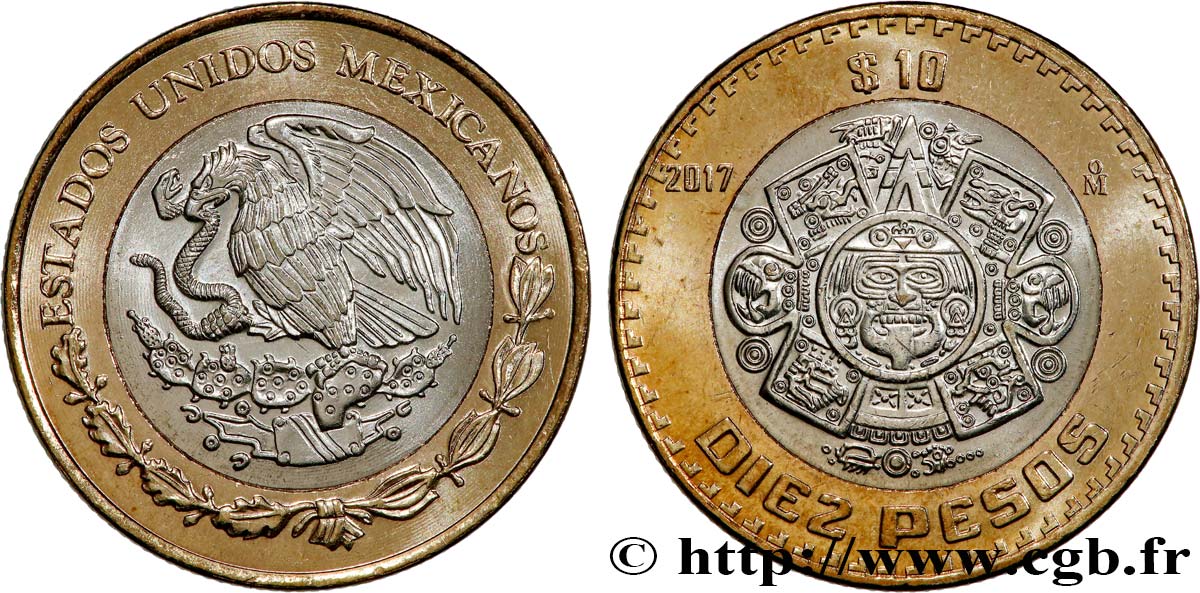MÉXICO 10 Pesos aigle / la Pierre du Soleil 2017 Mexico SC 