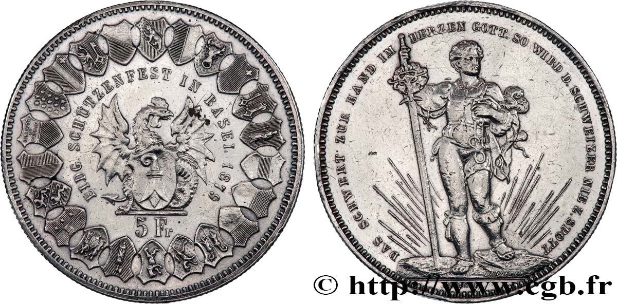 SVIZZERA  5 Francs, monnaie de Tir, Bâle 1879  BB 