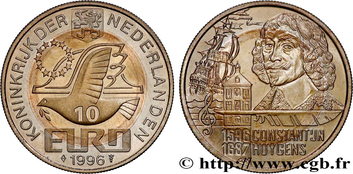 PAYS-BAS 10 Euro colombe de la paix / Constantijn Huygens 1996  Utrecht FDC 
