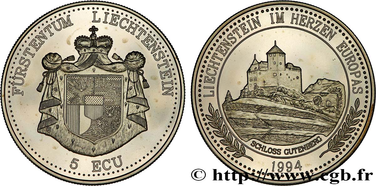 LIECHTENSTEIN 5 Ecu Proof Château de Vaduz 1994  MS 