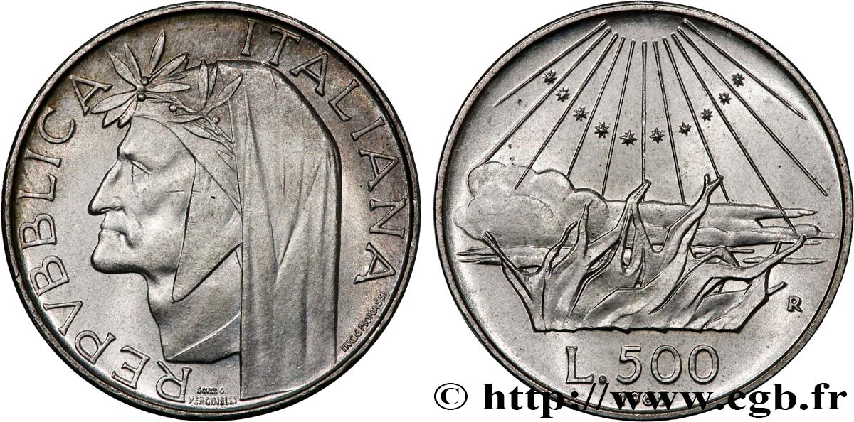 Italija 500 Lire 1965 UNC Dante a - Srebro