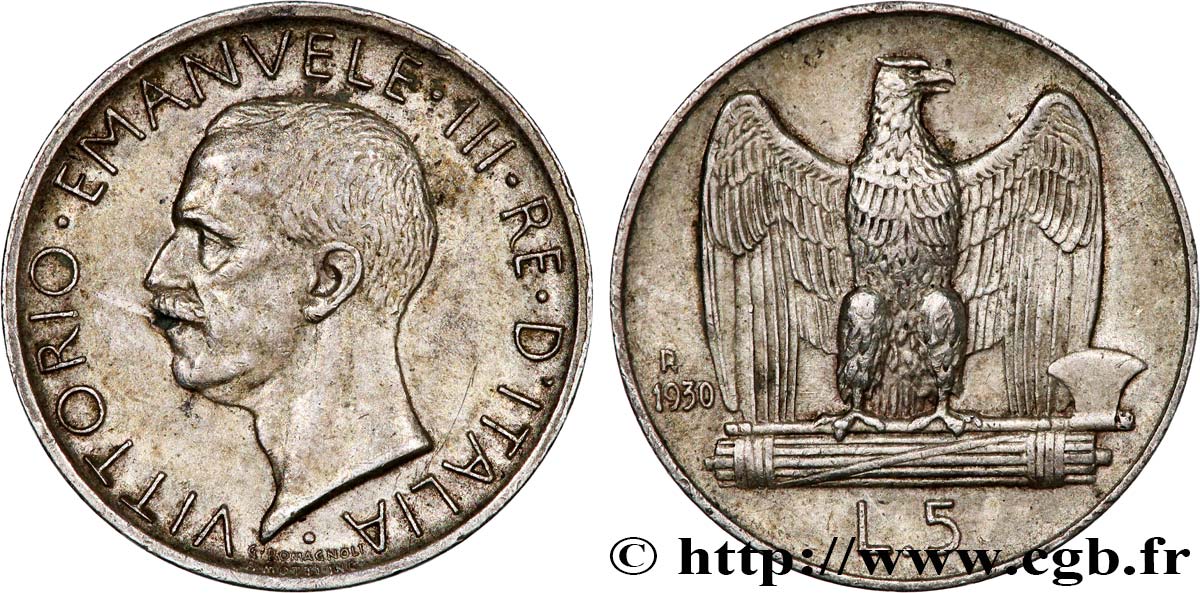 ITALY 5 Lire Victor Emmanuel III 1930 Rome AU 