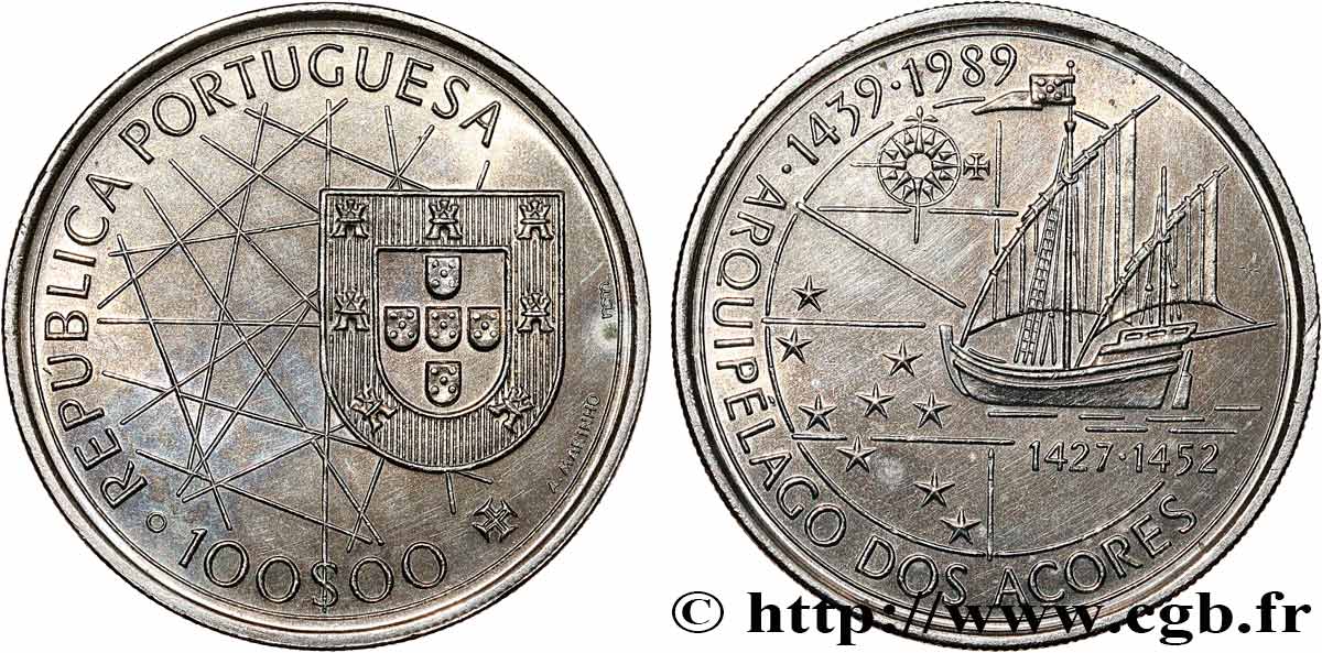 PORTUGAL 100 Escudos découverte des Açores 1989  SPL 