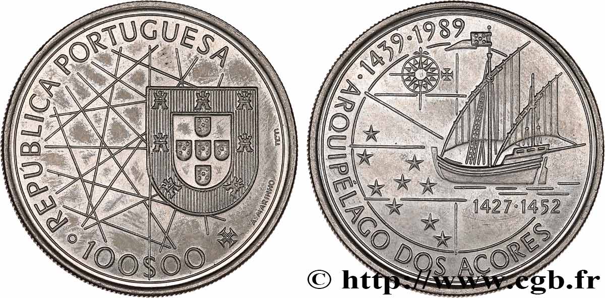 PORTUGAL 100 Escudos découverte des Açores 1989  MS 