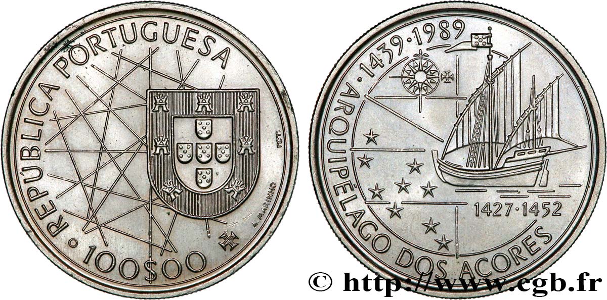 PORTUGAL 100 Escudos découverte des Açores 1989  SC 