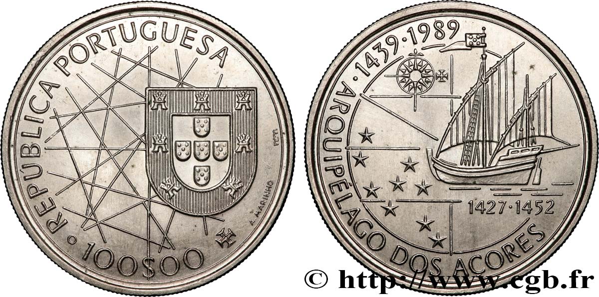 PORTUGAL 100 Escudos découverte des Açores 1989  SC 