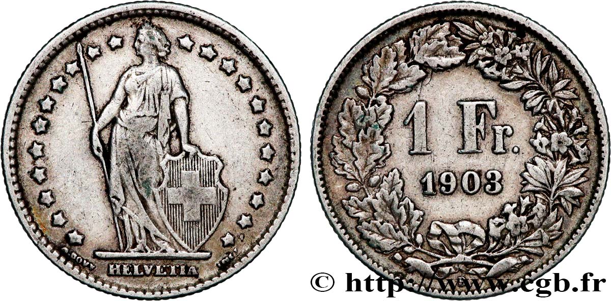 SUISSE 1 Franc Helvetia 1903 Berne TB+ 
