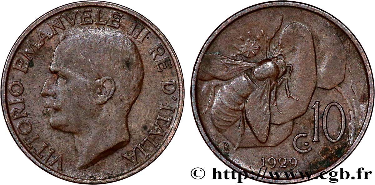 ITALY 10 Centesimi Victor Emmanuel III 1929 Rome XF 