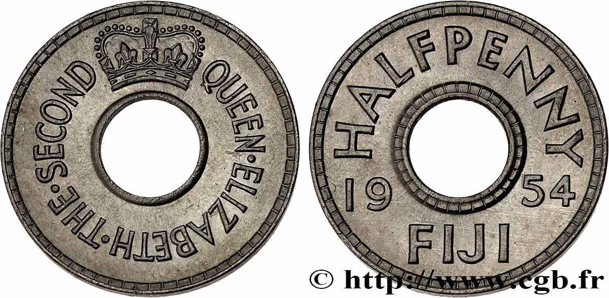 FIDJI 1/2 Penny frappe au nom de la reine Élisabeth II 1954  SPL 