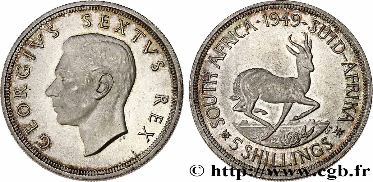 AFRIQUE DU SUD 5 Shillings Georges VI 1949 Pretoria SPL 