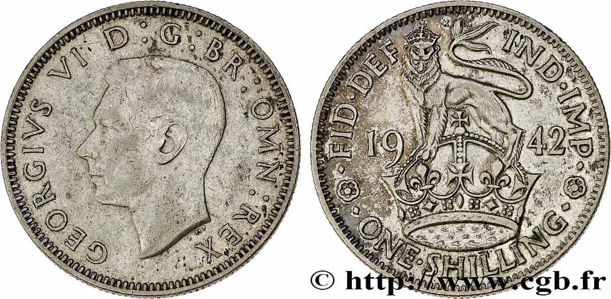 ROYAUME-UNI 1 Shilling Georges VI “England reverse” 1942  SUP 