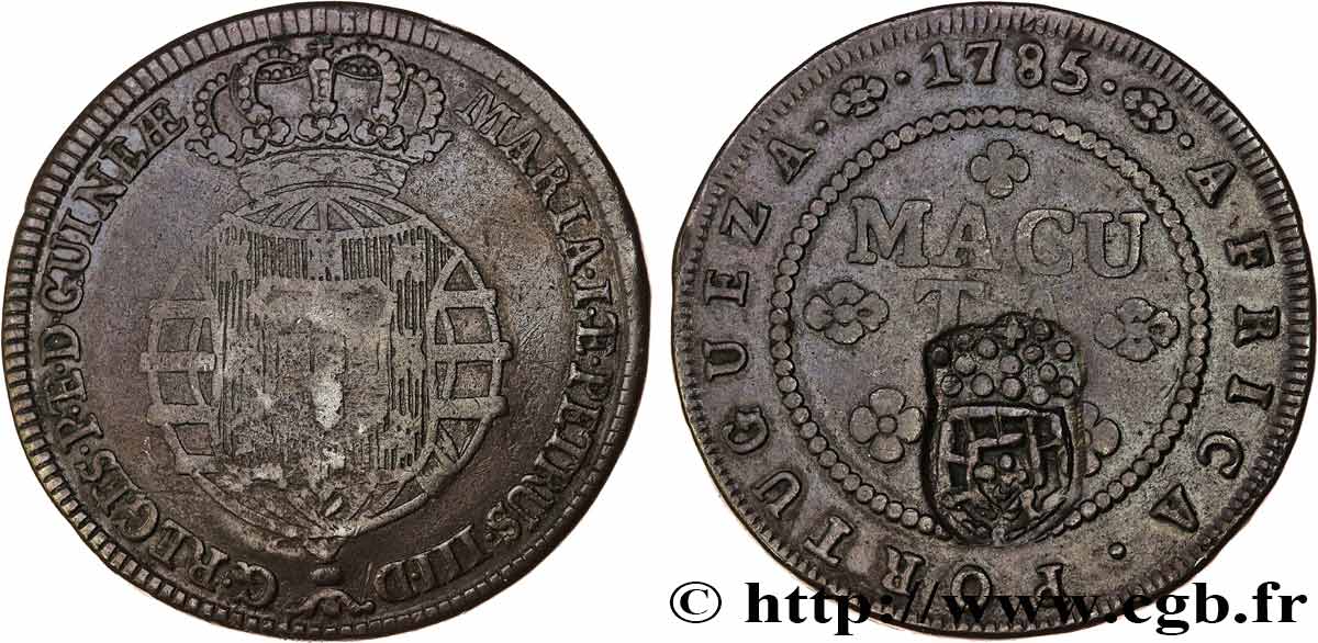 ANGOLA 1 Macuta Marie Ier et Pierre III avec contremarque de 1837 1785  TB+ 
