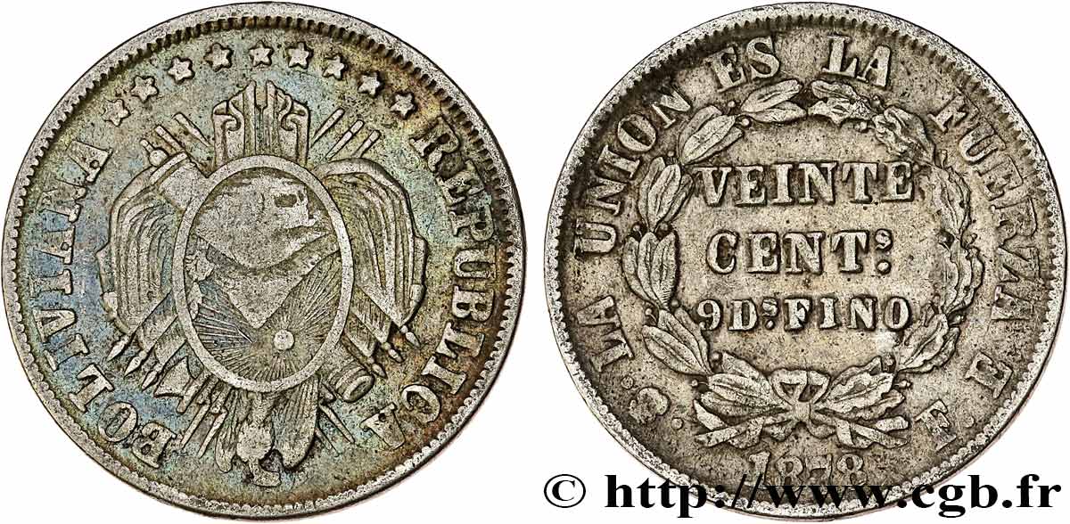BOLIVIA 20 Centavos 1878 Potosi MBC 