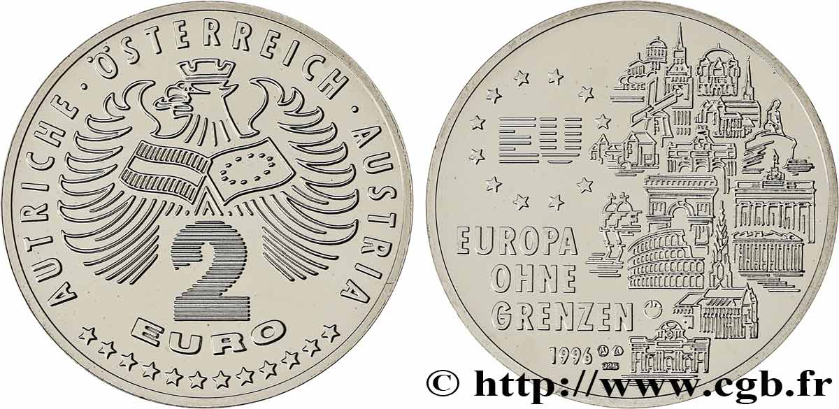 AUSTRIA 2 Euro - Europe sans frontière 1996  MS 