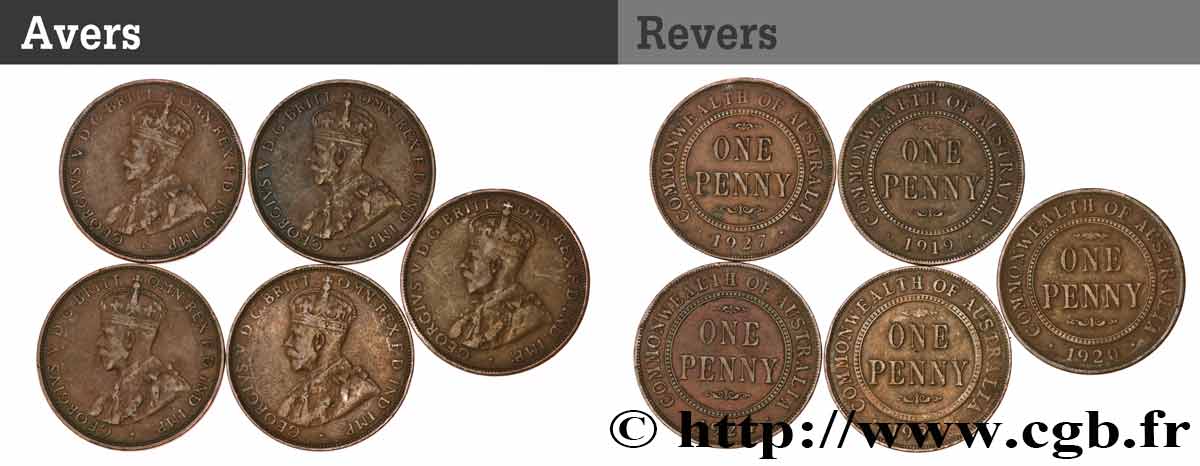 AUSTRALIEN Lot de 5 x 1 Penny Georges V n.d.  SS 