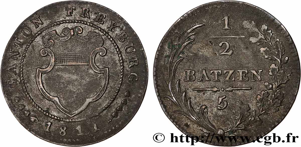 SUIZA - CANTÓN DE FRIBURGO 1/2 Batzen (5 Rappen) - Canton de Fribourg 1811  MBC 