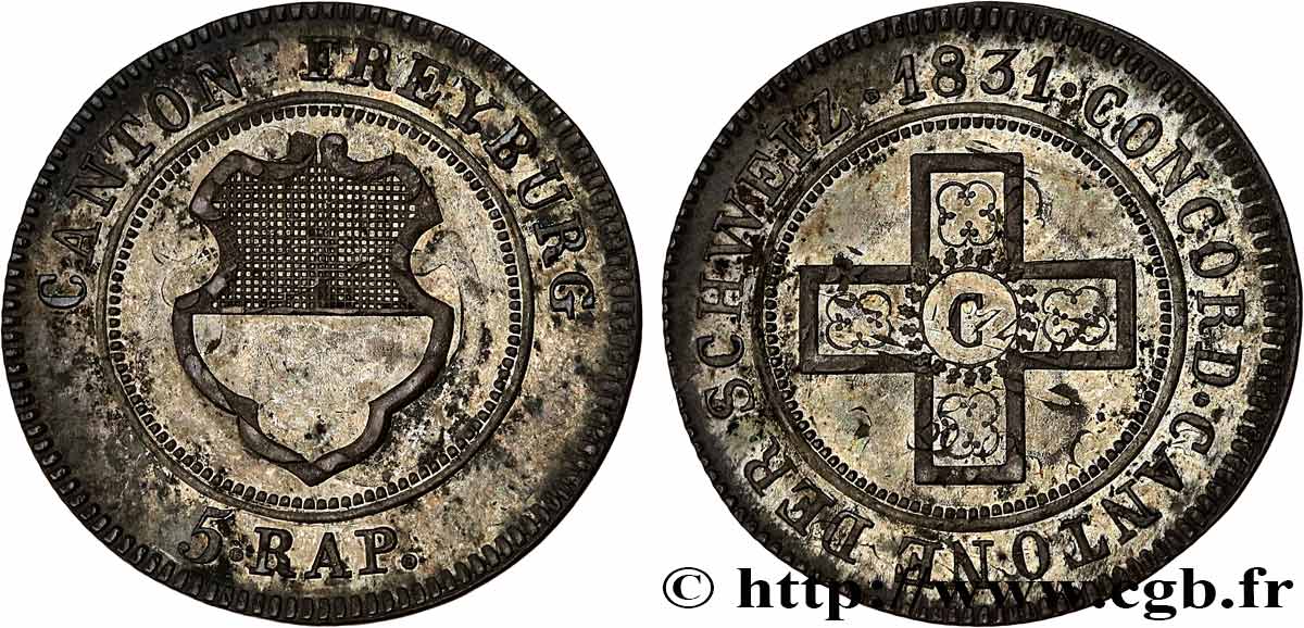 SWITZERLAND - CANTON OF FRIBOURG 5 Rappen 1831  MS 