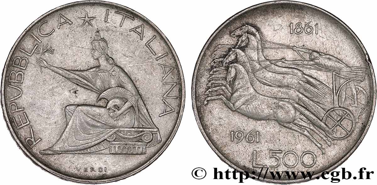 ITALY 500 Lire Centenaire de l’Unité Italienne 1961 Rome AU 
