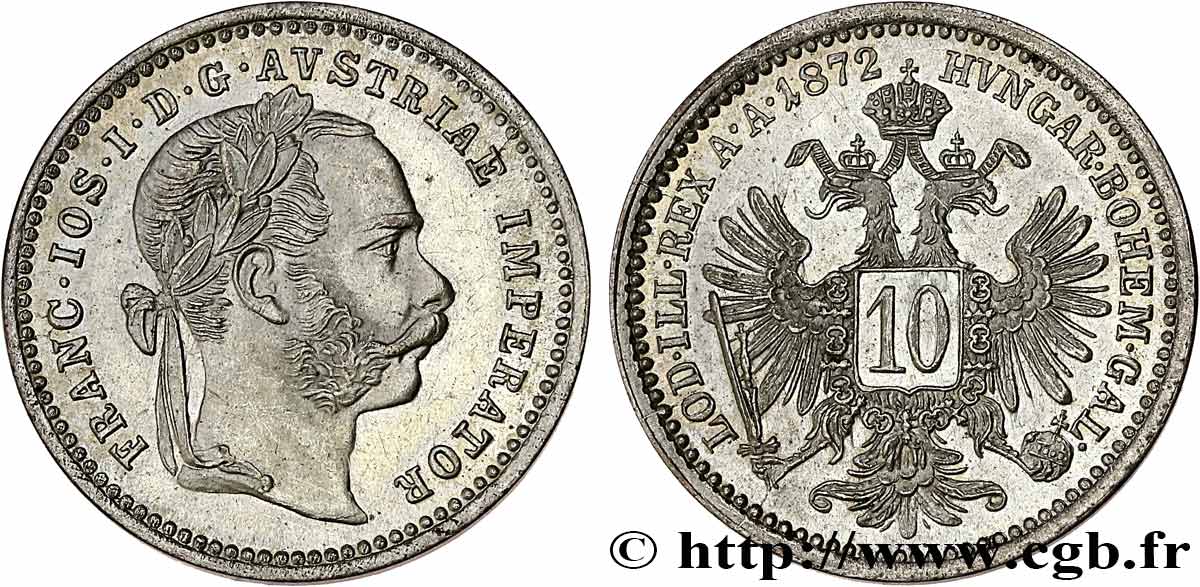 AUSTRIA 10 Kreuzer François-Joseph Ier 1872 Vienne EBC 