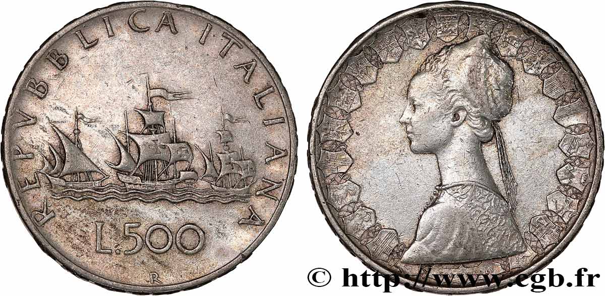 ITALIA 500 Lire “caravelles” / dame du style de la renaissance 1964 Rome q.SPL 