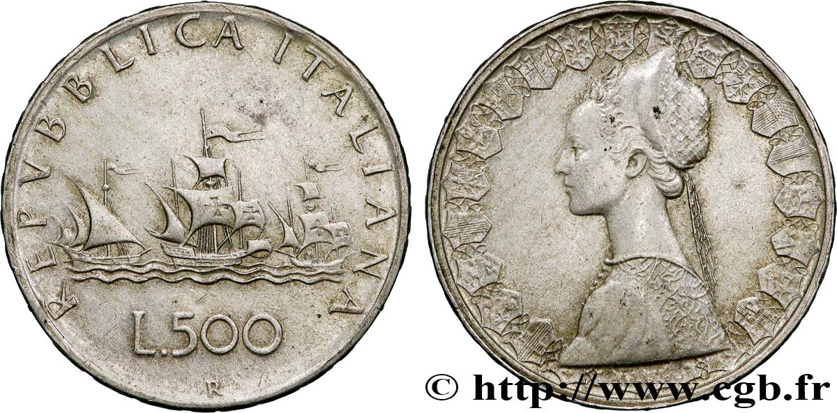 ITALIE 500 Lire “caravelles” 1961 Rome  TTB+ 