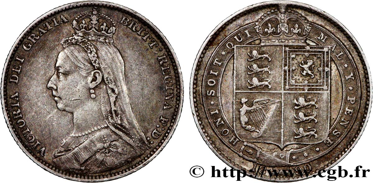 ROYAUME-UNI 1 Shilling Victoria “buste large du jubilé” 1890  TTB 