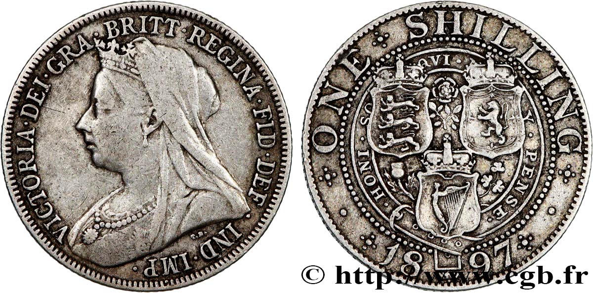UNITED KINGDOM 1 Shilling Victoria “Old Head” 1897  XF 