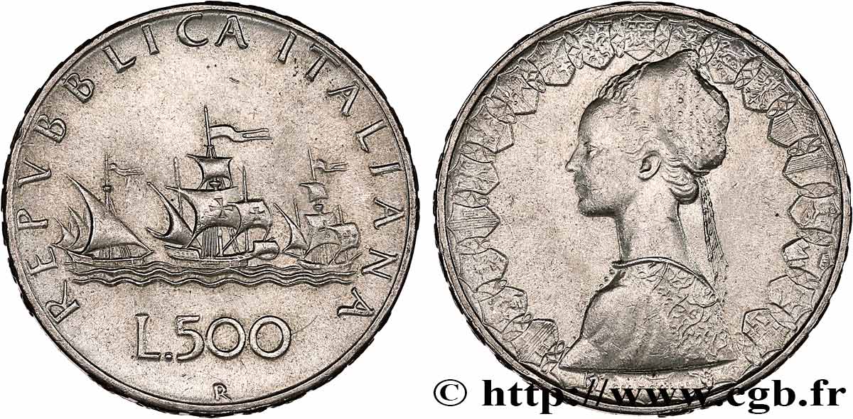 ITALIE 500 Lire “caravelles” 1966 Rome SUP 