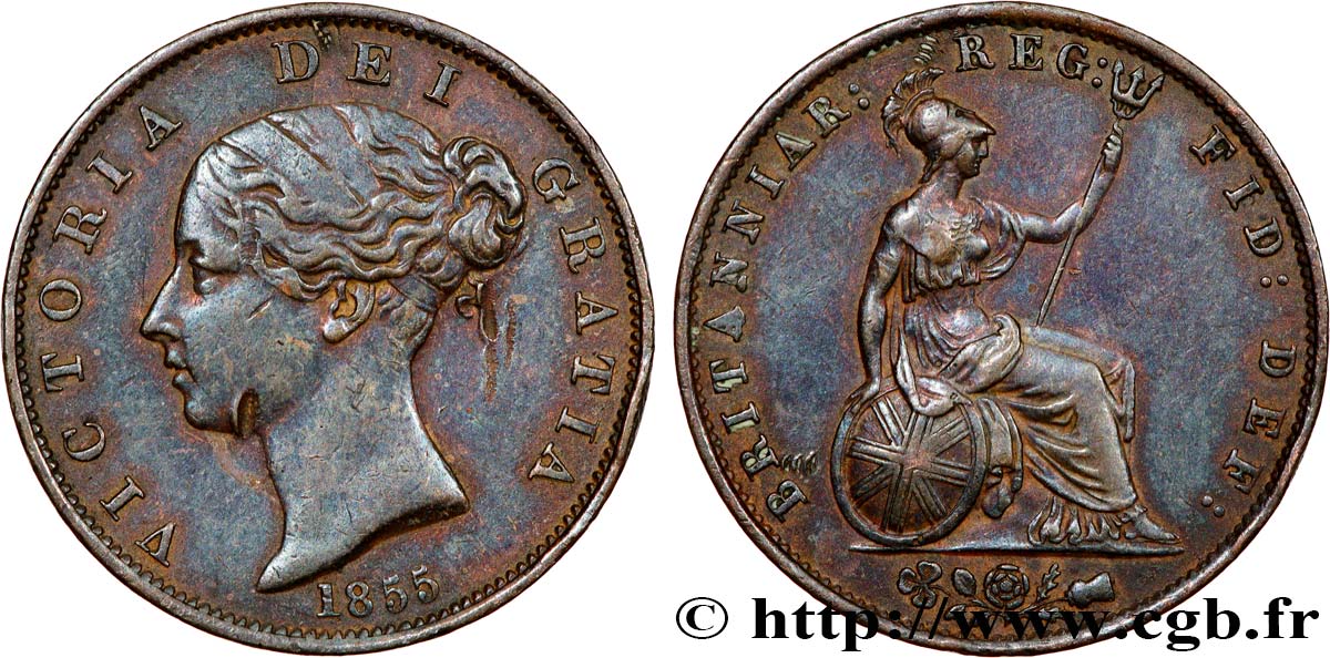 REGNO UNITO 1/2 Penny Victoria “tête jeune” 1855  BB/q.SPL 