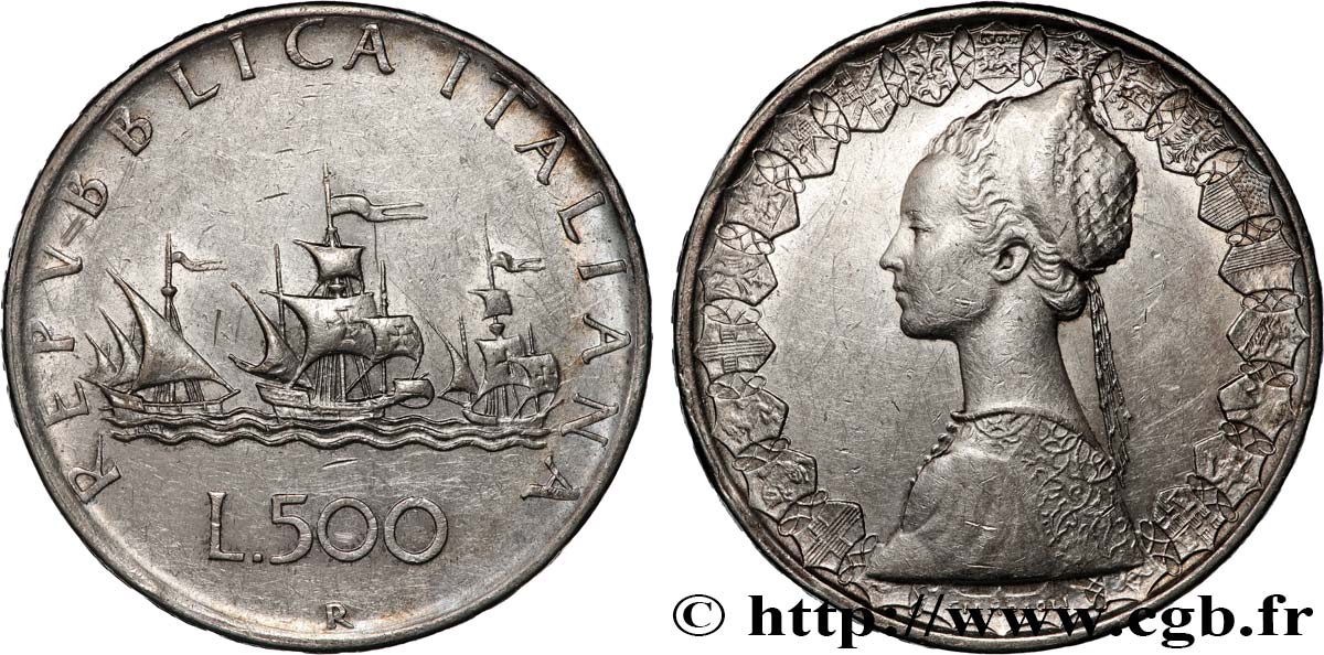 ITALIA 500 Lire “caravelles” 1958 Rome q.SPL 