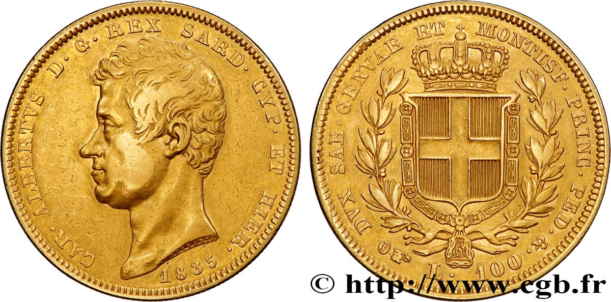 ITALIE - ROYAUME DE SARDAIGNE - CHARLES-ALBERT 100 Lire 1835 Turin TTB/TTB+ 