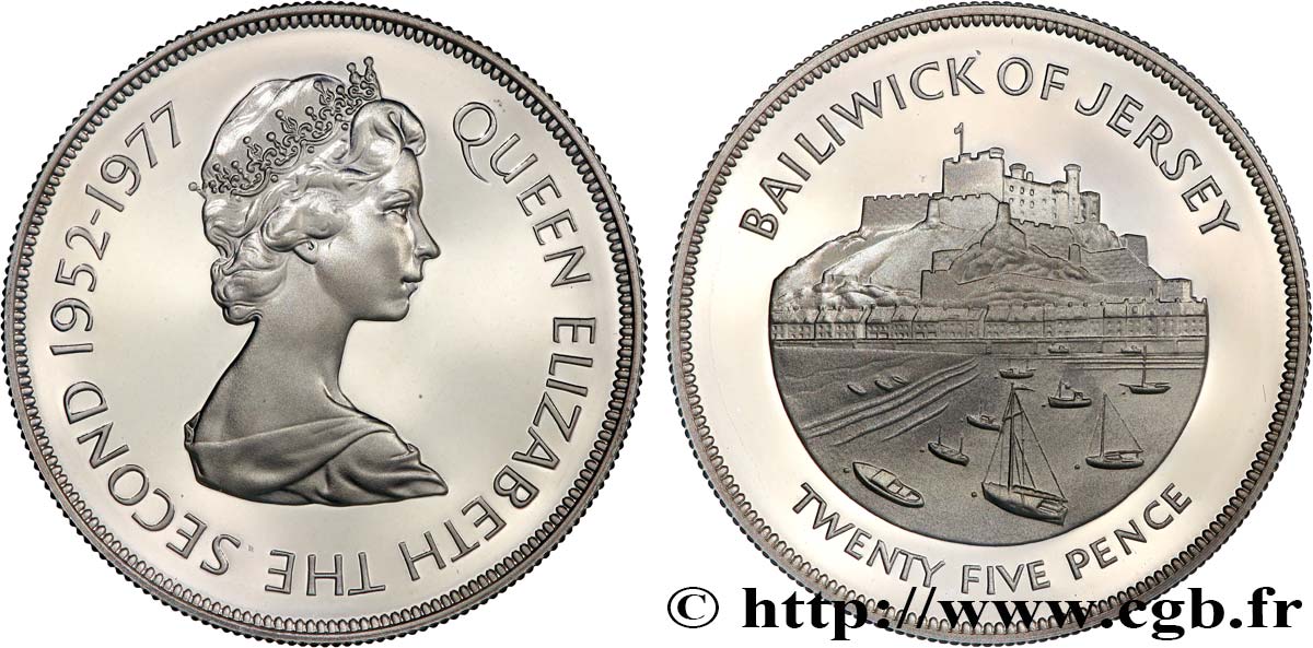 JERSEY 25 Pence Proof Jubilé d’argent d’Elisabeth II 1977  SPL 