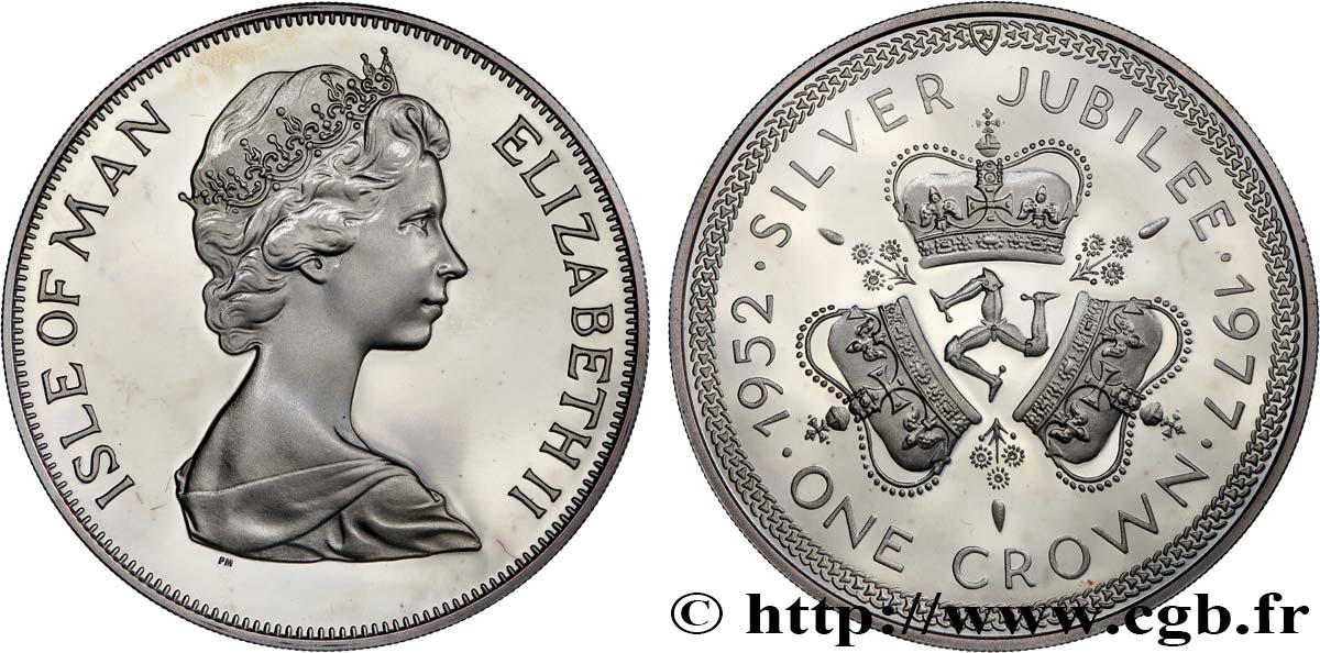 ÎLE DE MAN 1 Crown Proof Elisabeth II, jubilé d’argent 1977  SPL 
