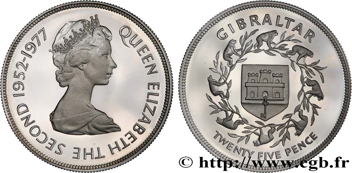 GIBRALTAR 25 Pence Proof Elisabeth II - jubilé d’argent 1977  SPL 