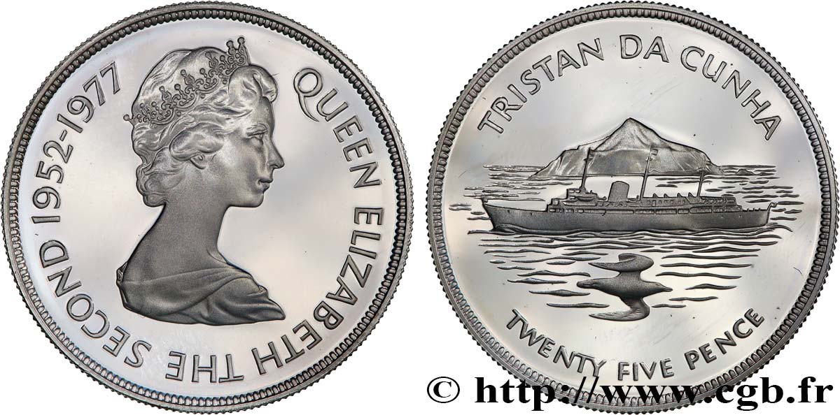 TRISTAN DA CUNHA 25 Pence Proof 25e anniversaire du couronnement d’Elizabeth II 1977  fST 