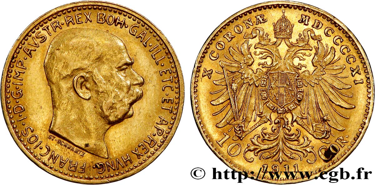 AUSTRIA - FRANCESCO GIUSEPPE I 10 corona en or, 4e type 1911 Vienne q.SPL 