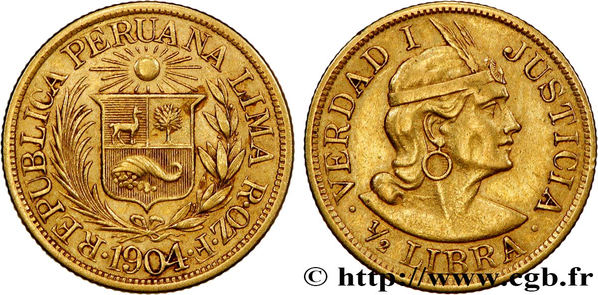 PERU 1/2 Libra 1904 Lima q.SPL 