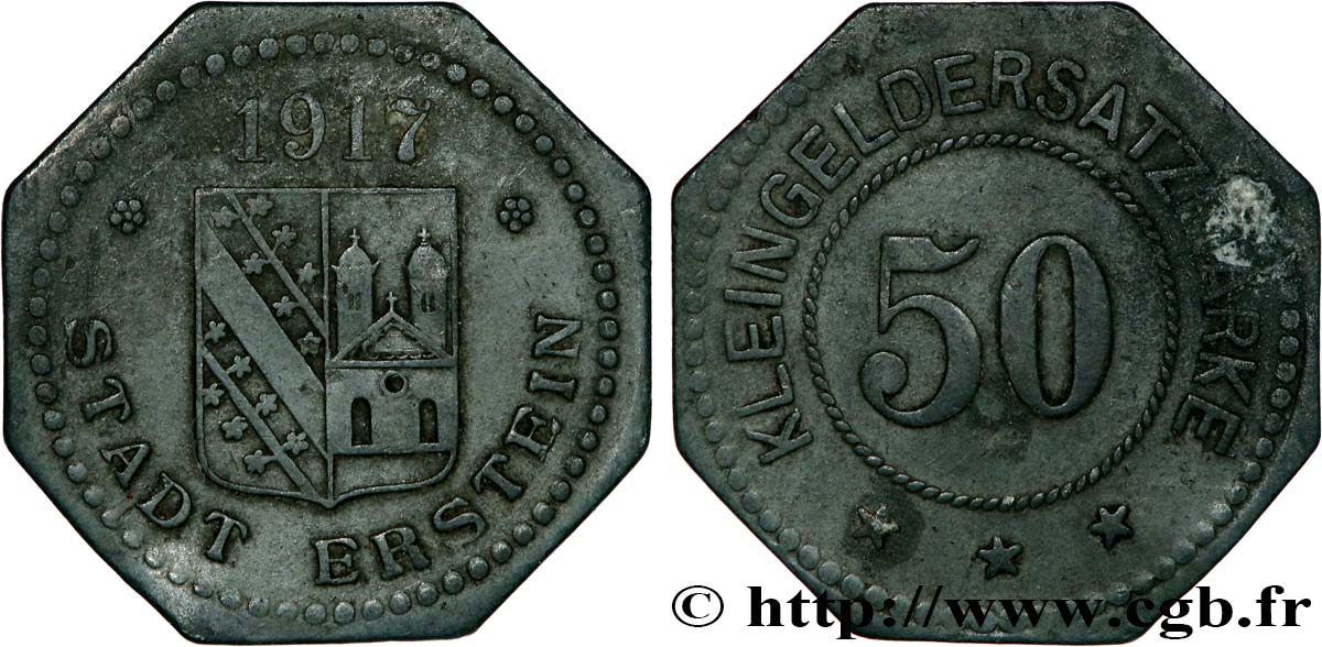 GERMANY - Notgeld 50 Pfennig Erstein (Alsace) 1917  XF 