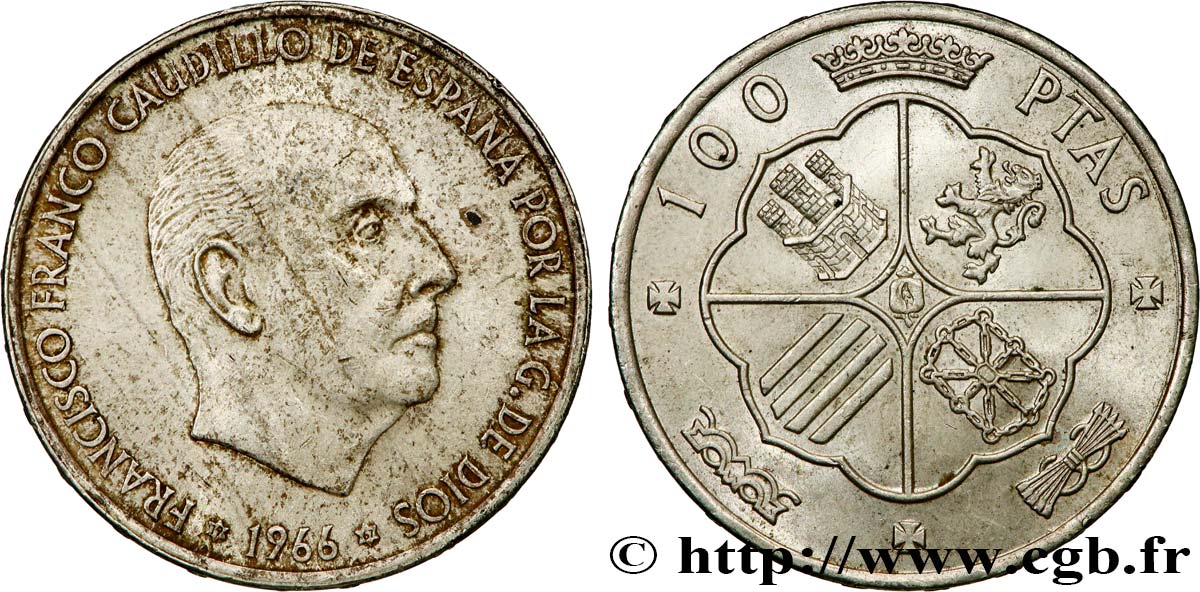 ESPAÑA 100 Pesetas Francisco Franco (1967 dans les étoiles) 1966 Madrid MBC+ 