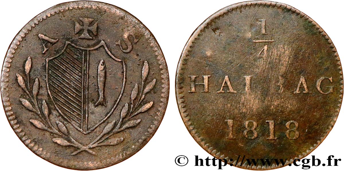 DEUTSCHLAND - FRANKFURT FREIE STADT 1/4 Halbag (Judenpfennig) 1818  fSS 