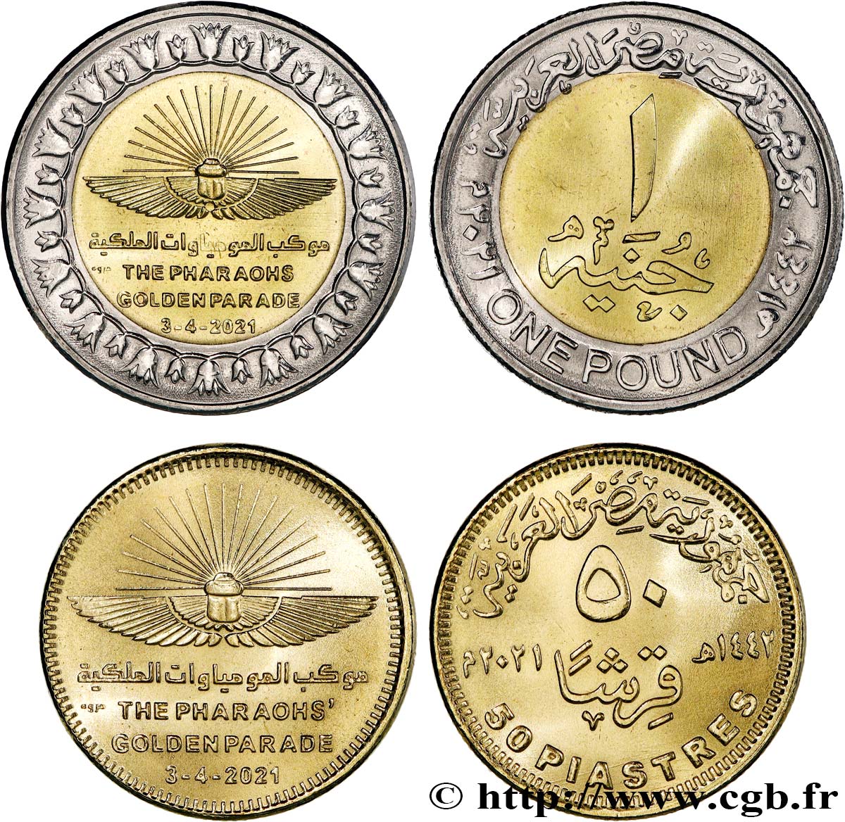 ÉGYPTE Lot 50 piastres et 1 Pound Parade dorée des Pharaons 2021  SPL 