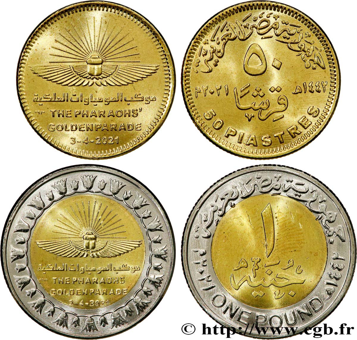 ÉGYPTE Lot 50 Piastres et 1 Pound Parade dorée des Pharaons AH 1441 2021  SPL 