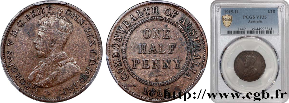 AUSTRALIE 1/2 Penny Georges V 1915 Londres TB35 PCGS