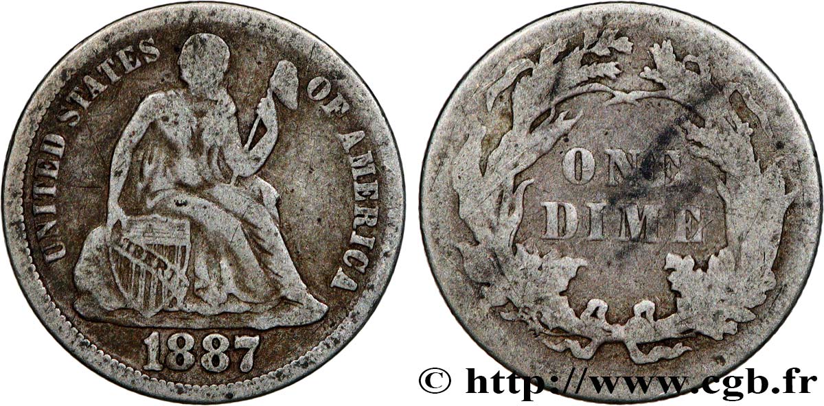 ÉTATS-UNIS D AMÉRIQUE 1 Dime Liberté assise 1887 Philadelphie TB 