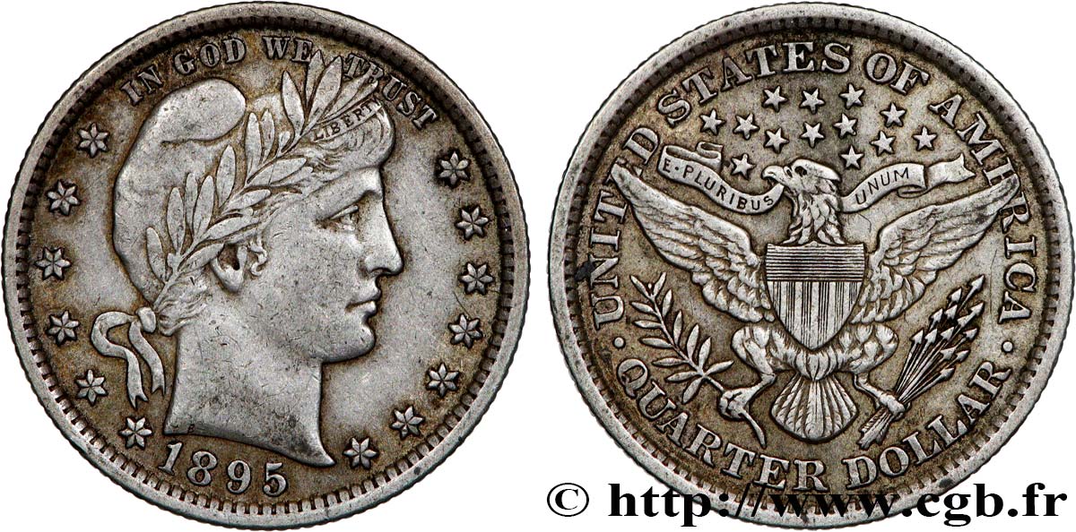 UNITED STATES OF AMERICA 1/4 Dollar Barber 1895 Philadelphie XF 