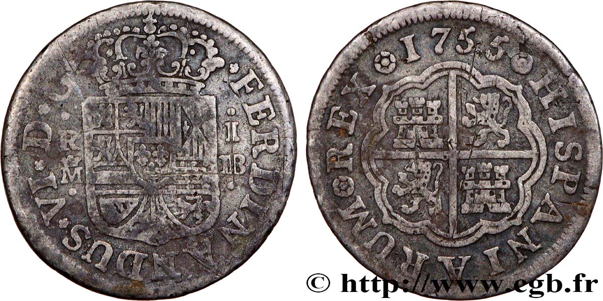 ESPAÑA 1 Real au nom de Ferdinand VI 1755 Madrid BC 